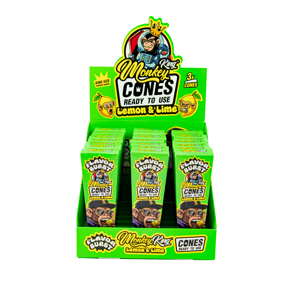 Monkey King: King Size Flavor Burst Cones (24 Pack) - Lemon Lime