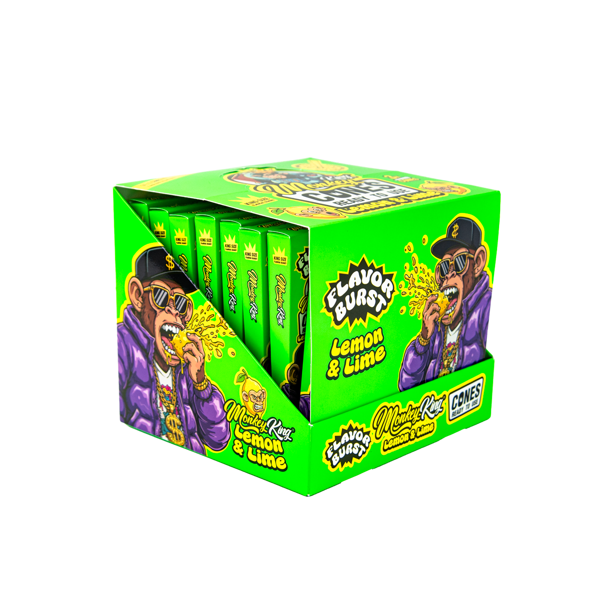 Monkey King: King Size Flavor Burst Cones (24 Pack) - Lemon Lime