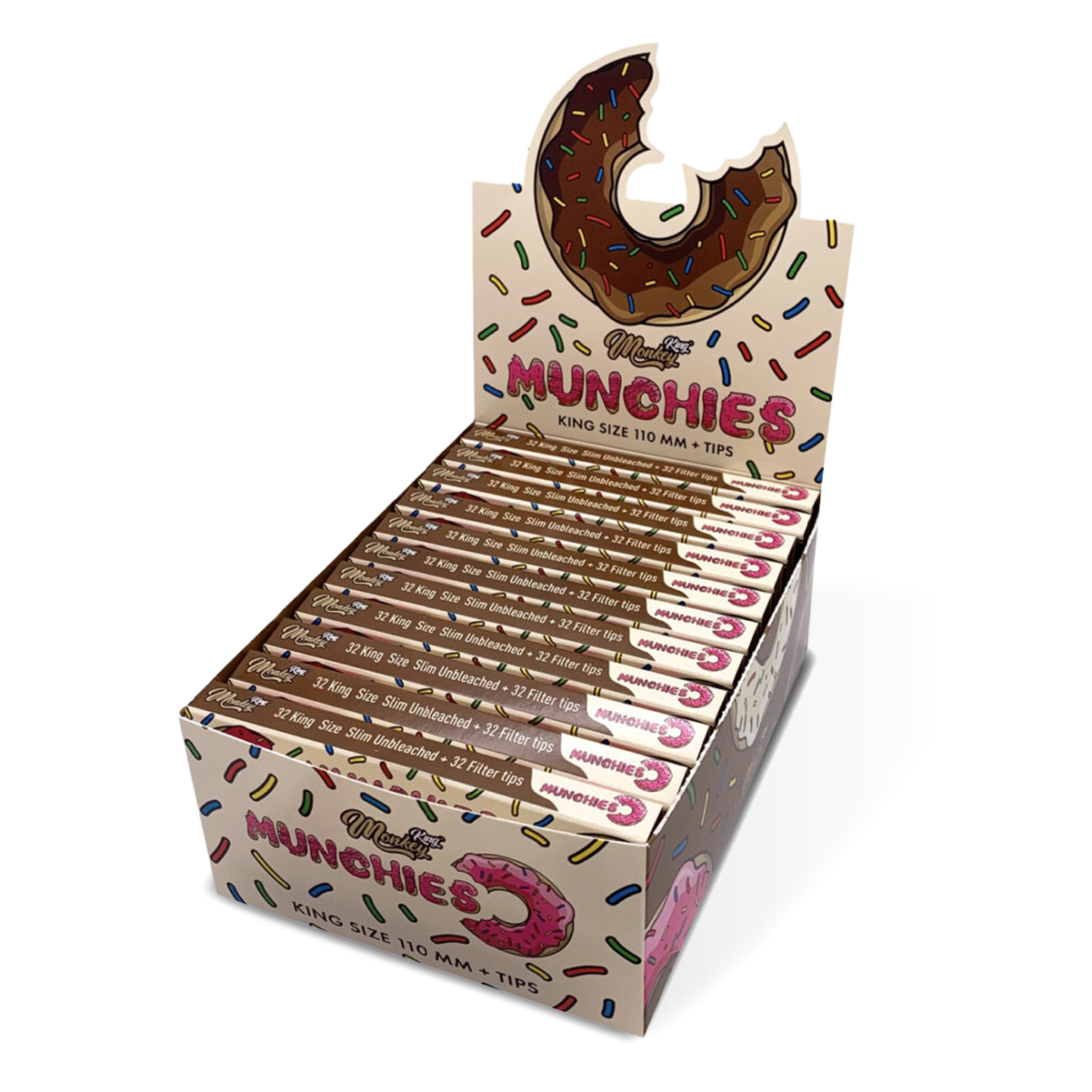 Monkey King Rolling Papers & Tips: Munchies Ed. - King Size Unbleached (24 Pack)