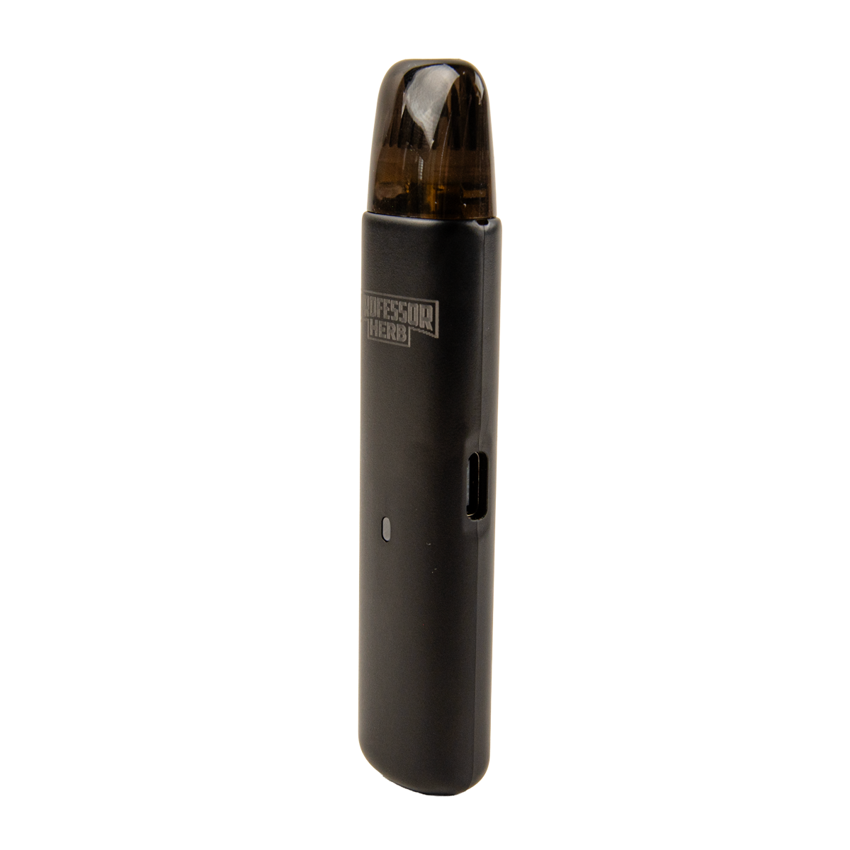 Black vape component on a white background