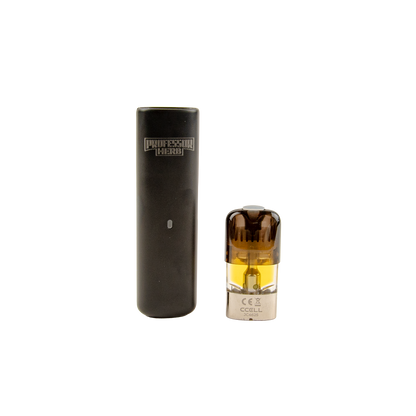 Black H4CBD Professor Herb vape and pod on a white background 