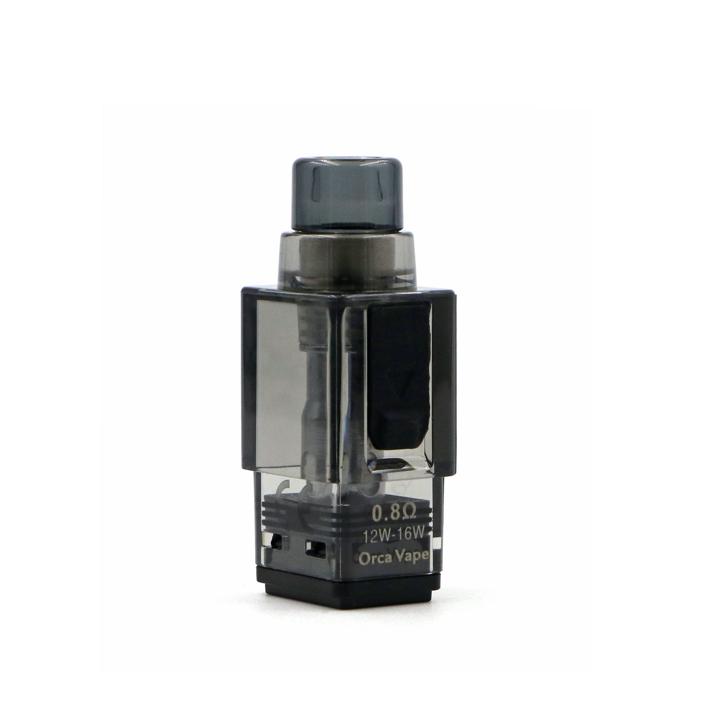 A single vape tank mod with a dark gray translucent body, black base, and dark gray top button, shown on a plain white background. The text '0.