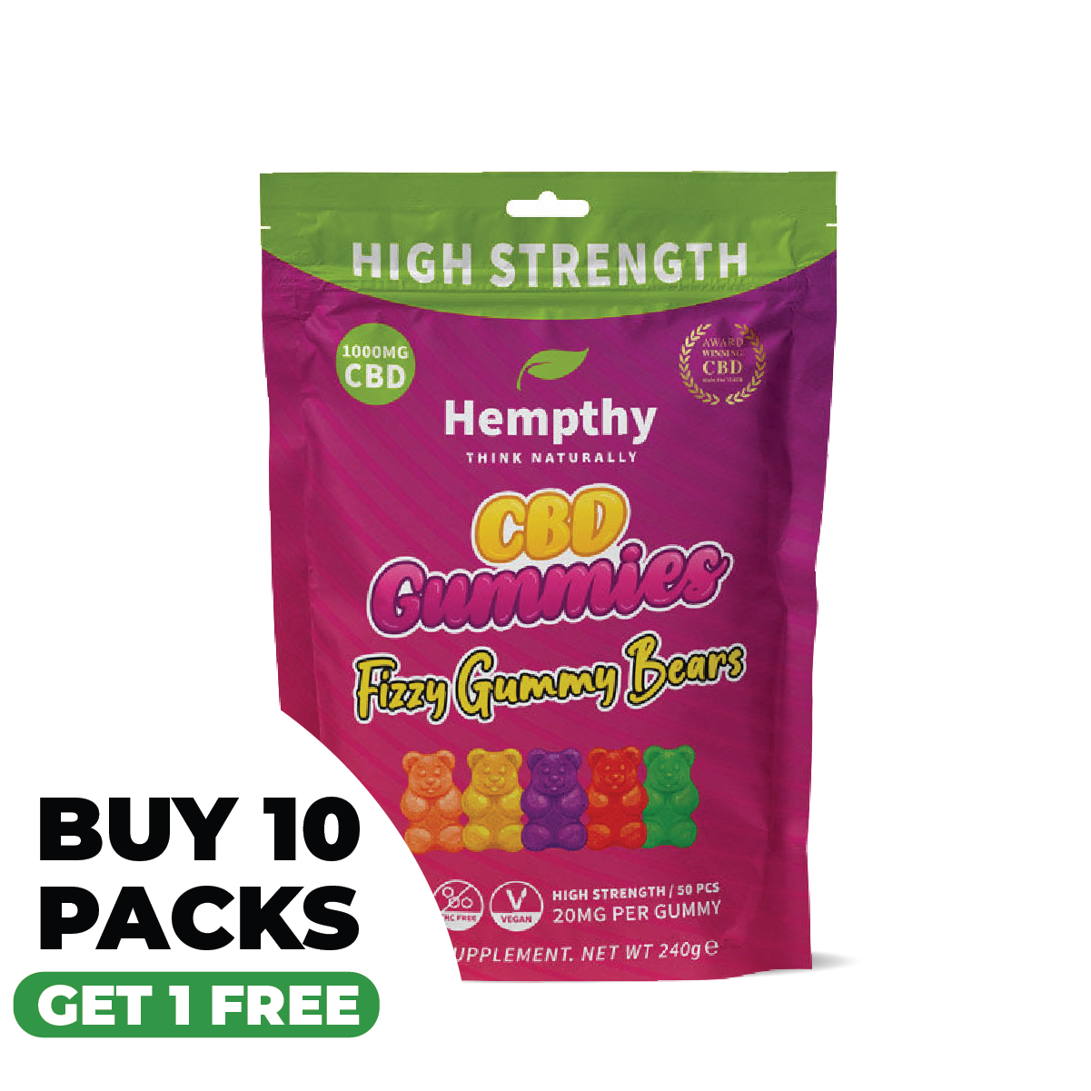 Hempthy CBD Fizzy Gummy Bears 1000mg