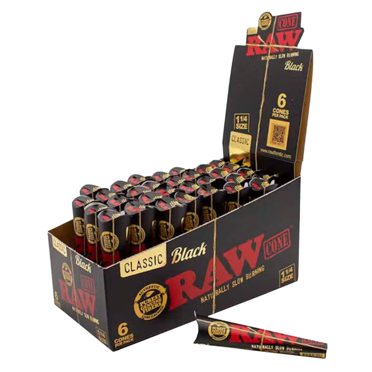 Raw Black 1-1/4 Cones 6 Pack (CDU 32)