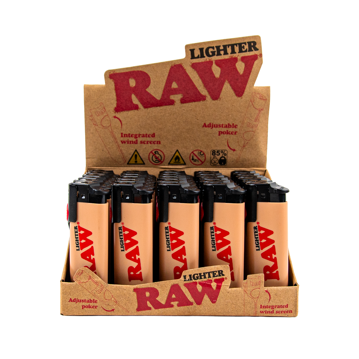 Raw: Brown Adjustable Poker Lighters (30 Pack)